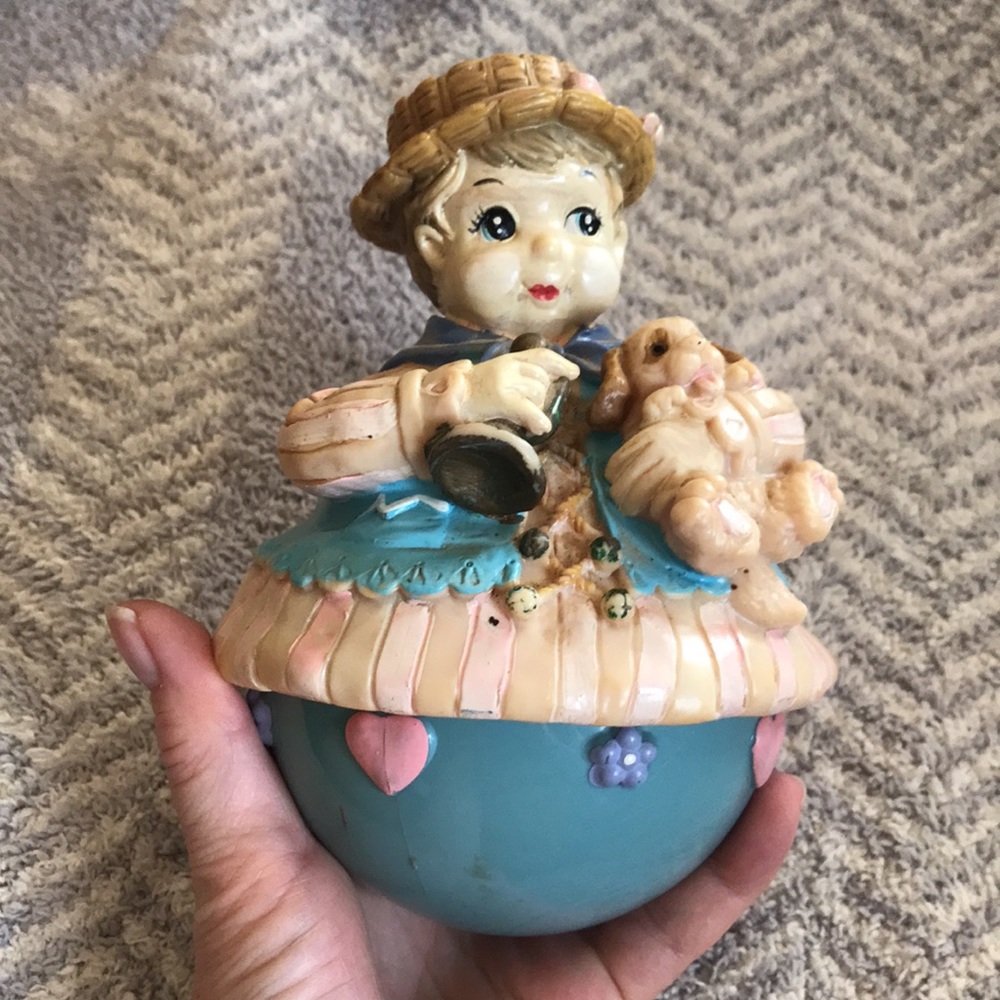Vintage Rare Hand Twist Music Box Boy With  Dog